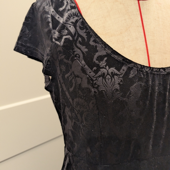 Killstar Size L Devilry Black Skater Dress Fit & Flare Velvet Embossed Design - Picture 5 of 9